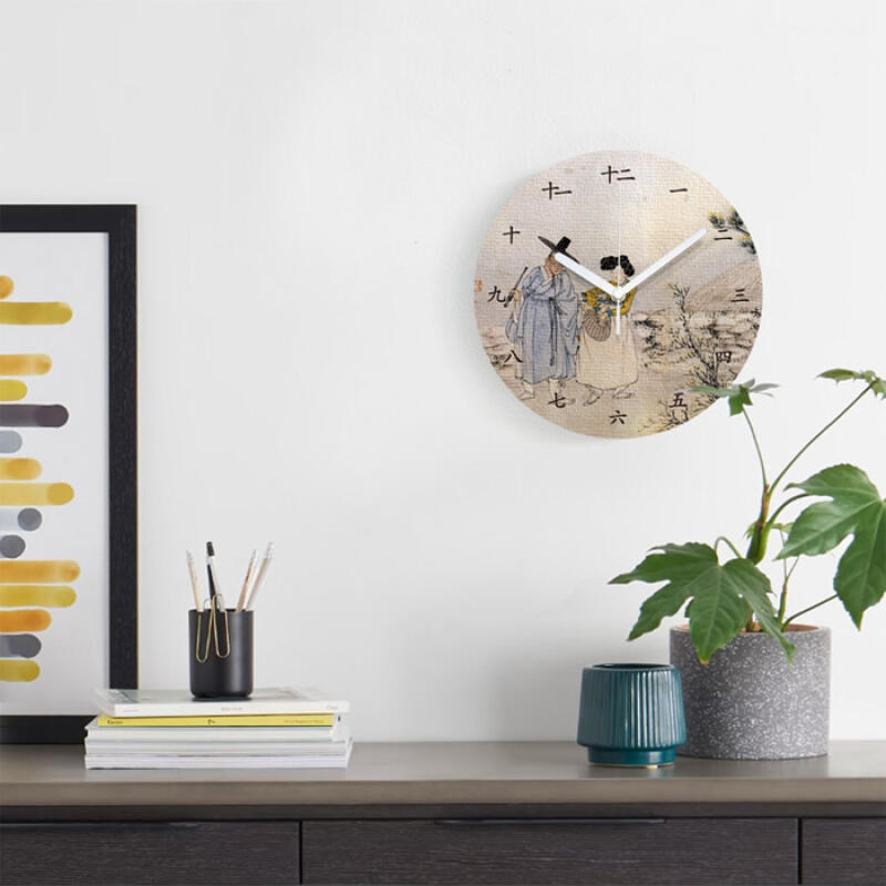 Korean Traditional Folk Painting Canvas Wall Clock – Kim Hong-do & Shin Yun-bok Collection - Home & Living - View 1