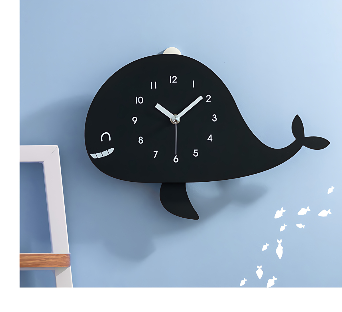 FLAITO Black Whale Silent Interior Wall Clock