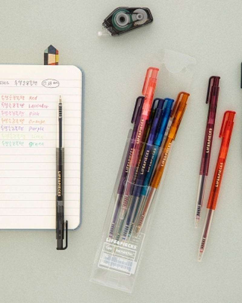 Life & Pieces Transparent Slim Ballpoint Pen 0.38mm 10 Colors Set