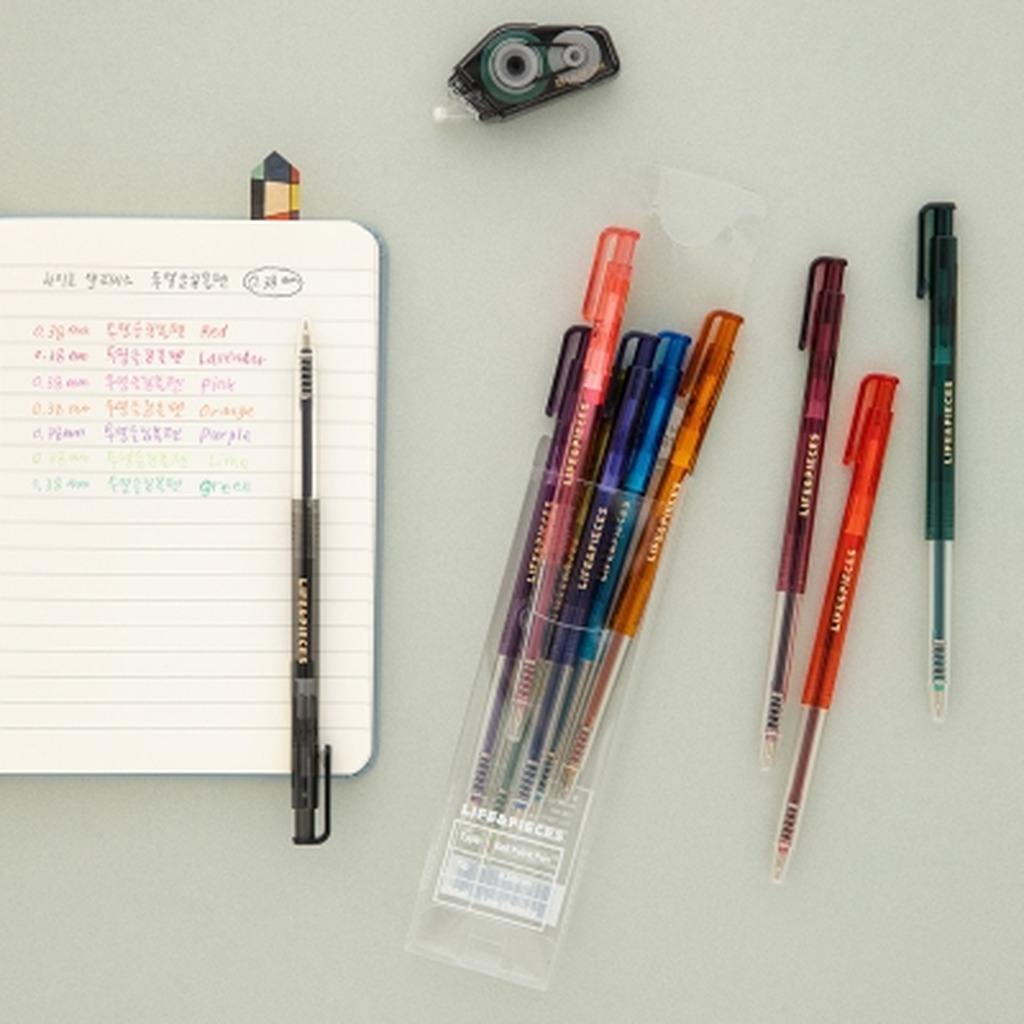 Life & Pieces Transparent Slim Ballpoint Pen 0.38mm 10 Colors Set