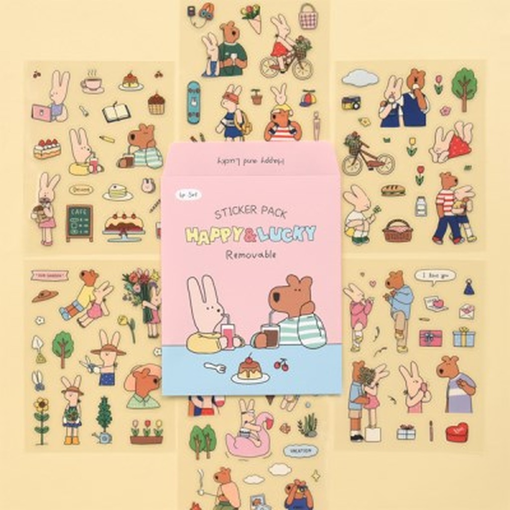 Happy & Lucky Removable 6P Sticker Pack - Office Supplies