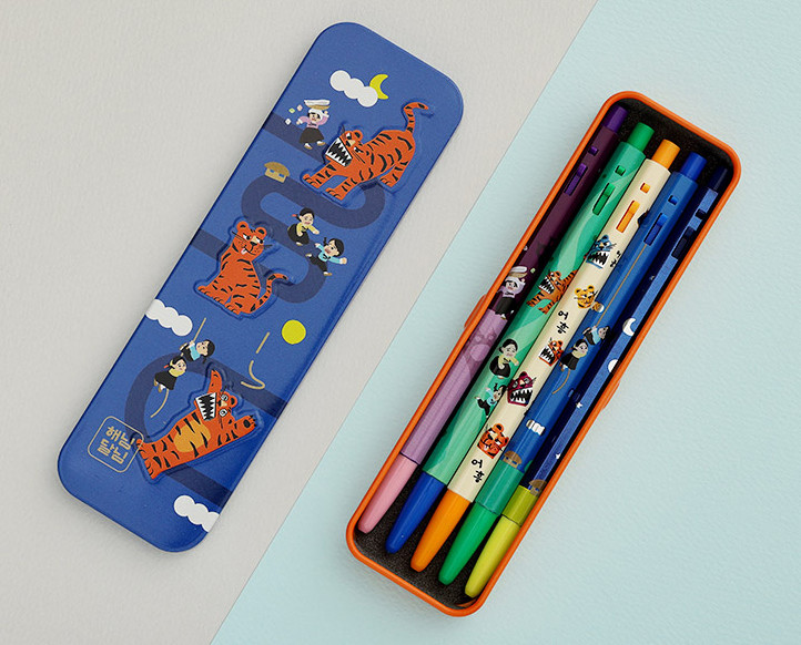 monami 153 "The Sun and the Moon" Ballpoint Pen Set 0.5mm – 5 Pens with Tin Case - Office Supplies - View 1