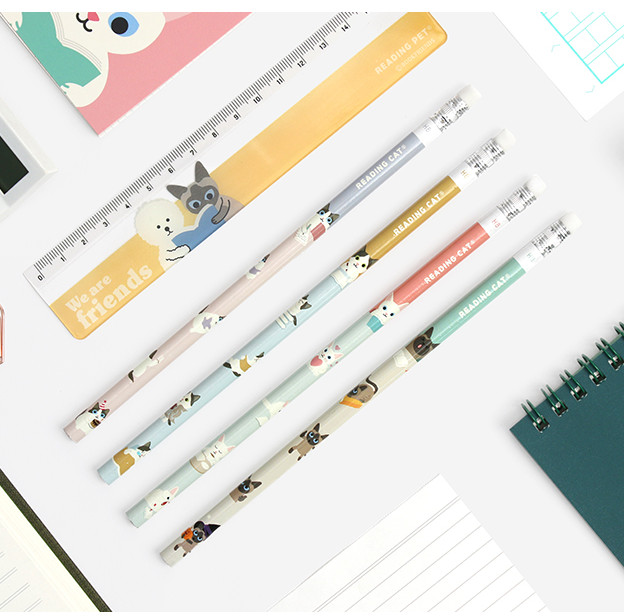 BOOKFRIENDS Reading Pet Eraser Pencil 4 Piece Set – Reading Cat - Office Supplies