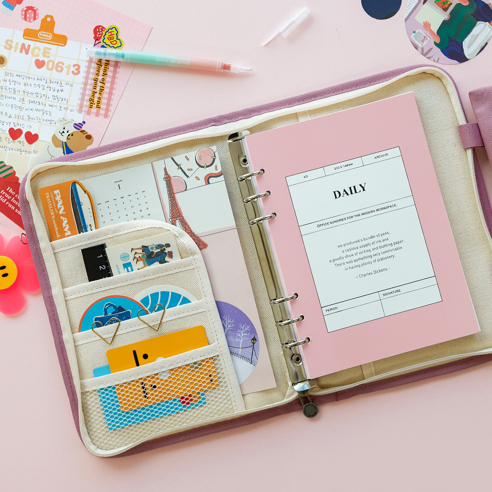 FUNNYMADE Canvas 6-Ring Diary Cover - A5 - Binders - View 1