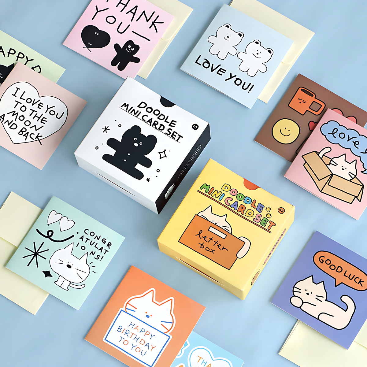 "meta_description": "Adorable mini cards with unique doodles for heartfelt messages.",