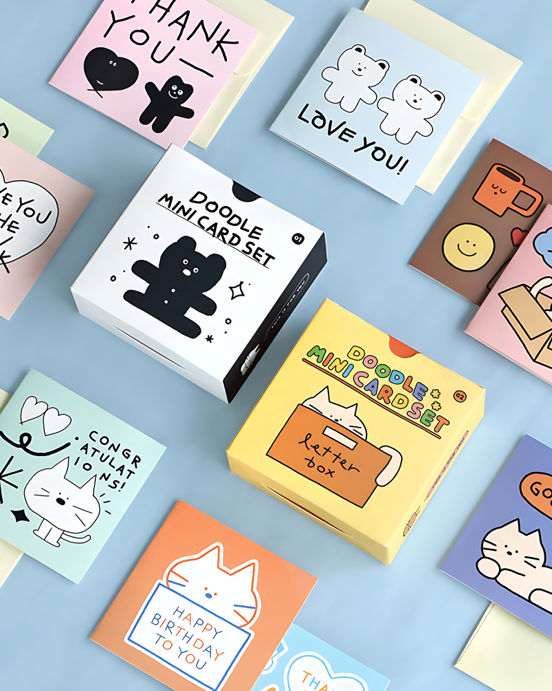 "meta_description": "Adorable mini cards with unique doodles for heartfelt messages.",