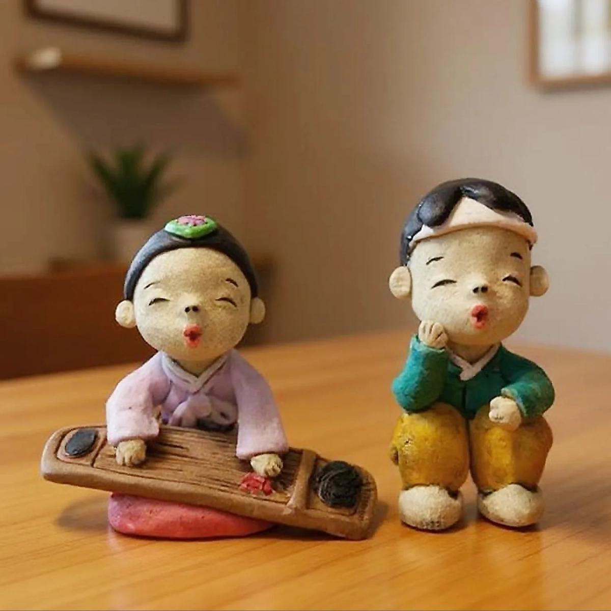 Korean Gayageum Clay Figurines Traditional Handmade Pottery Set