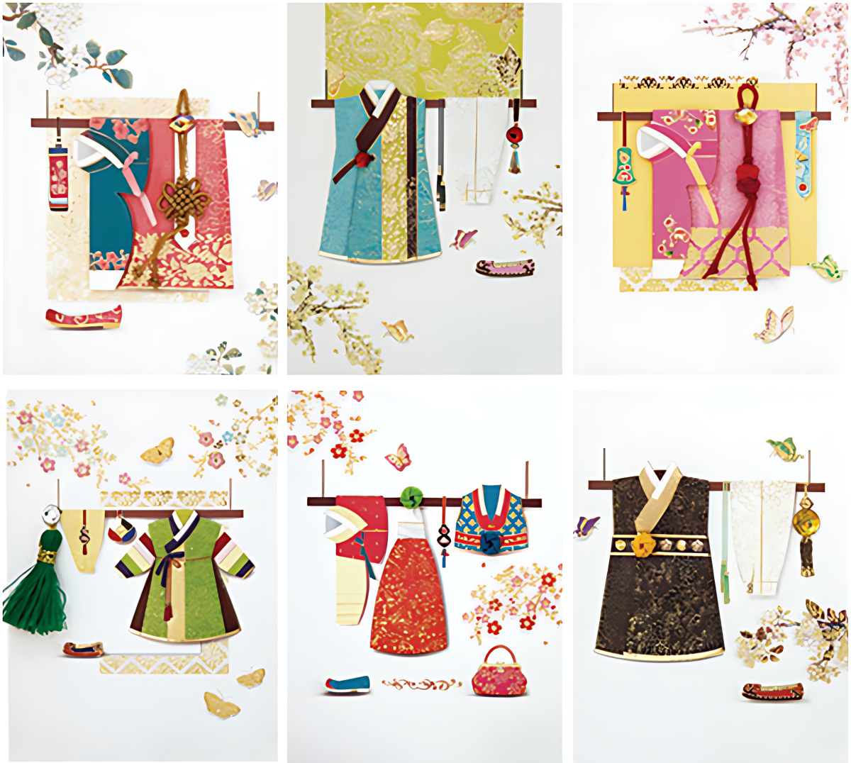 From&To Myeongju(Silk Fabric) Hanbok Card Set FT1035 (6pcs Set) - Cards