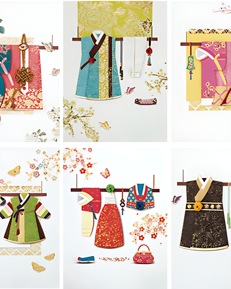 From&To Myeongju(Silk Fabric) Hanbok Card Set FT1035 (6pcs Set) - Cards