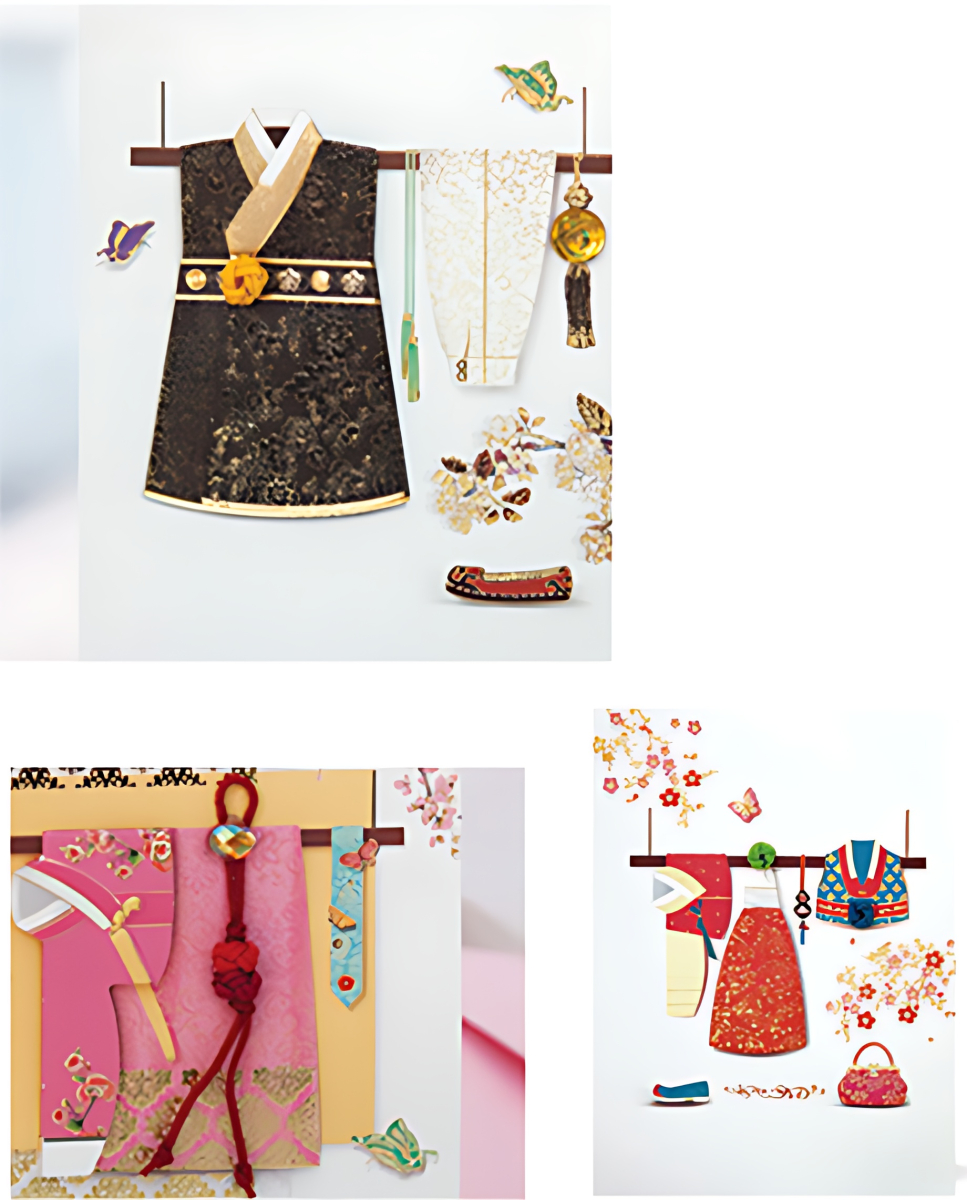 From&To Myeongju(Silk Fabric) Hanbok Card Set FT1035 (6pcs Set) - Cards - View 1