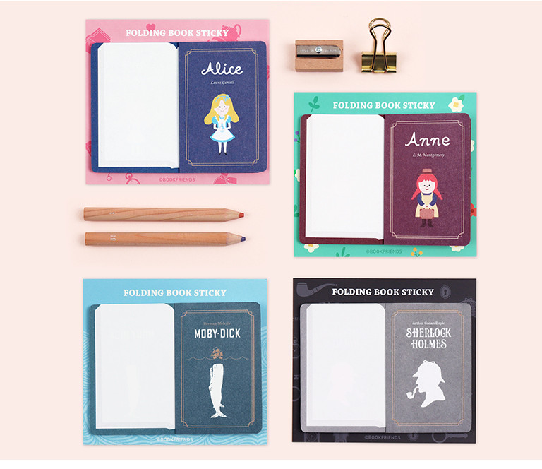 BOOKFRIENDS World Literature Folding Book Sticky Notes 4pcs Set - Memo Pads & Sticky Notes