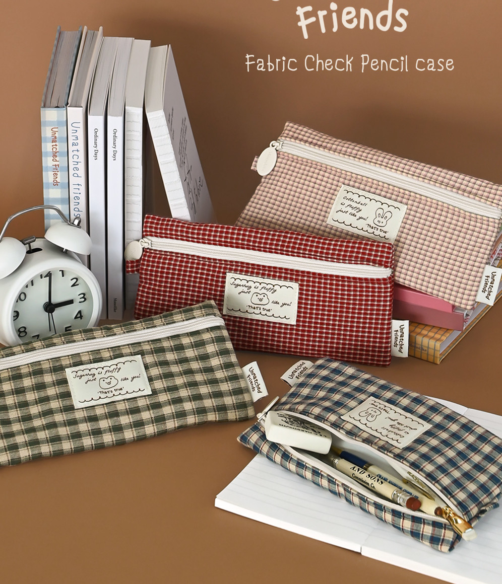 MONOLIKE Unmatched Friends Fabric Check Pencil Case Series.2 - Bags & Wallets