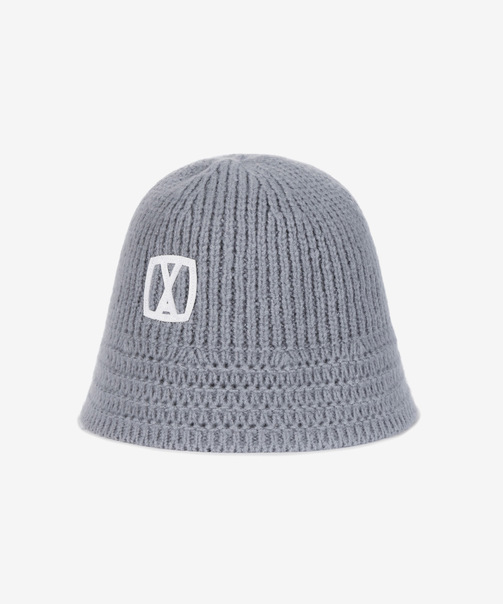 VARZAR VA Square Applique Knit Bucket Hat Gray - Fashion Accessories - View 2