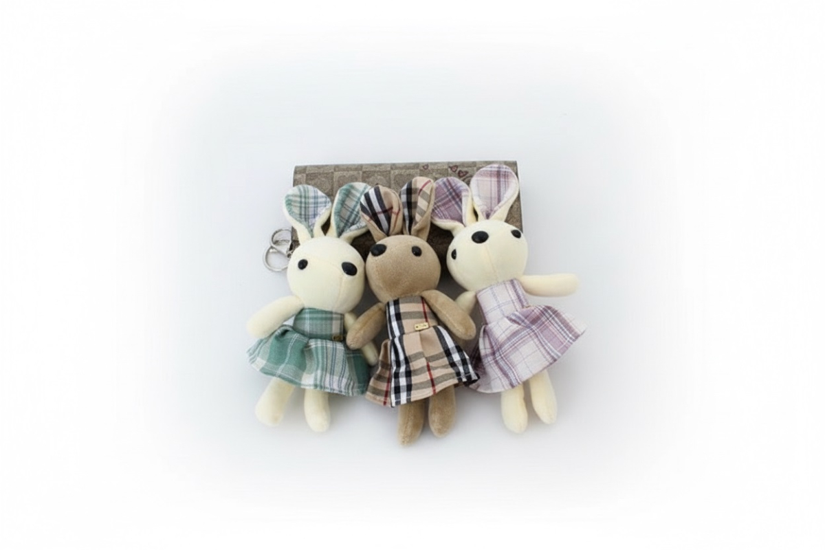 Handmade Checkered Dress Bunny Keyring - Dolls - View 2