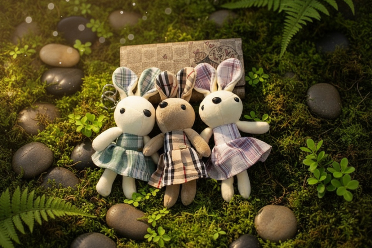 Handmade Checkered Dress Bunny Keyring - Dolls - View 3