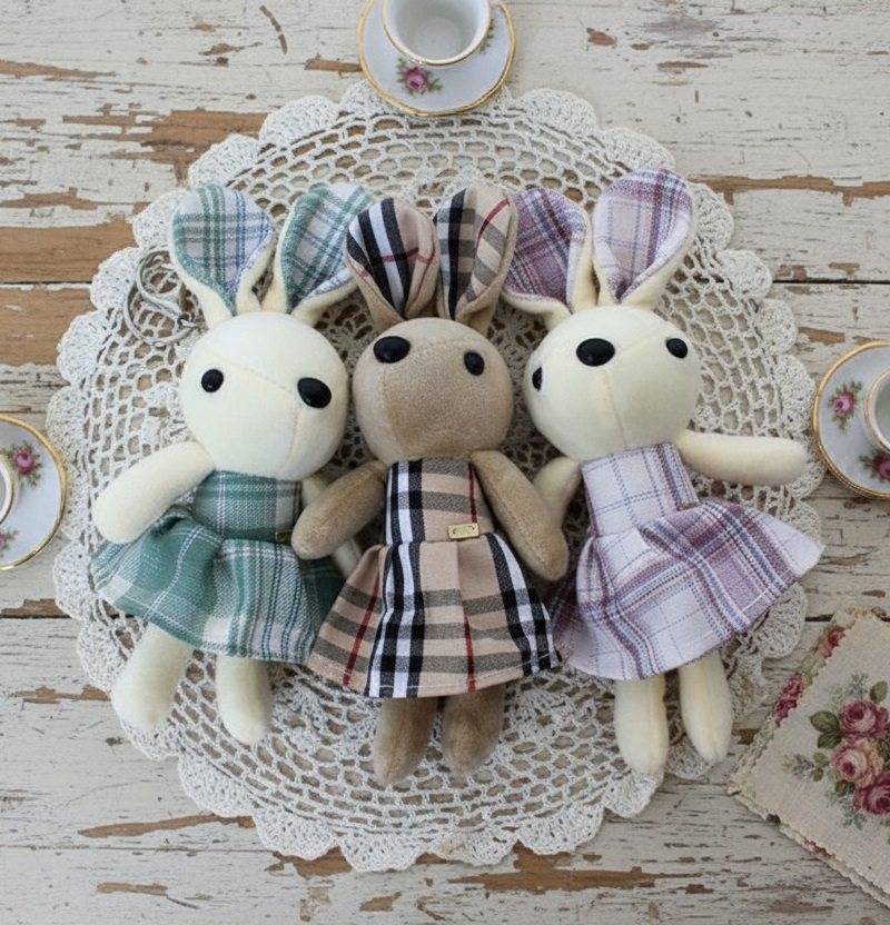 Handmade Checkered Dress Bunny Keyring - Dolls - View 1