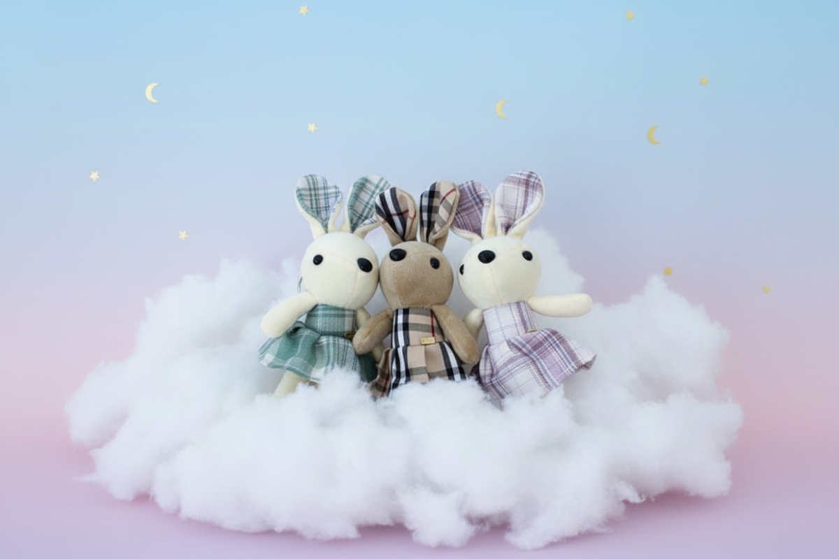 Handmade Checkered Dress Bunny Keyring - Dolls - View 5