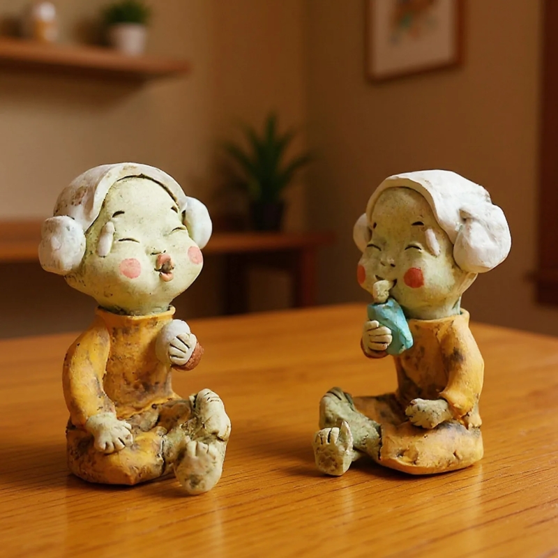 Korean Traditional Ceramic Figurine Set Jjimjilbang Korean Sauna Couple