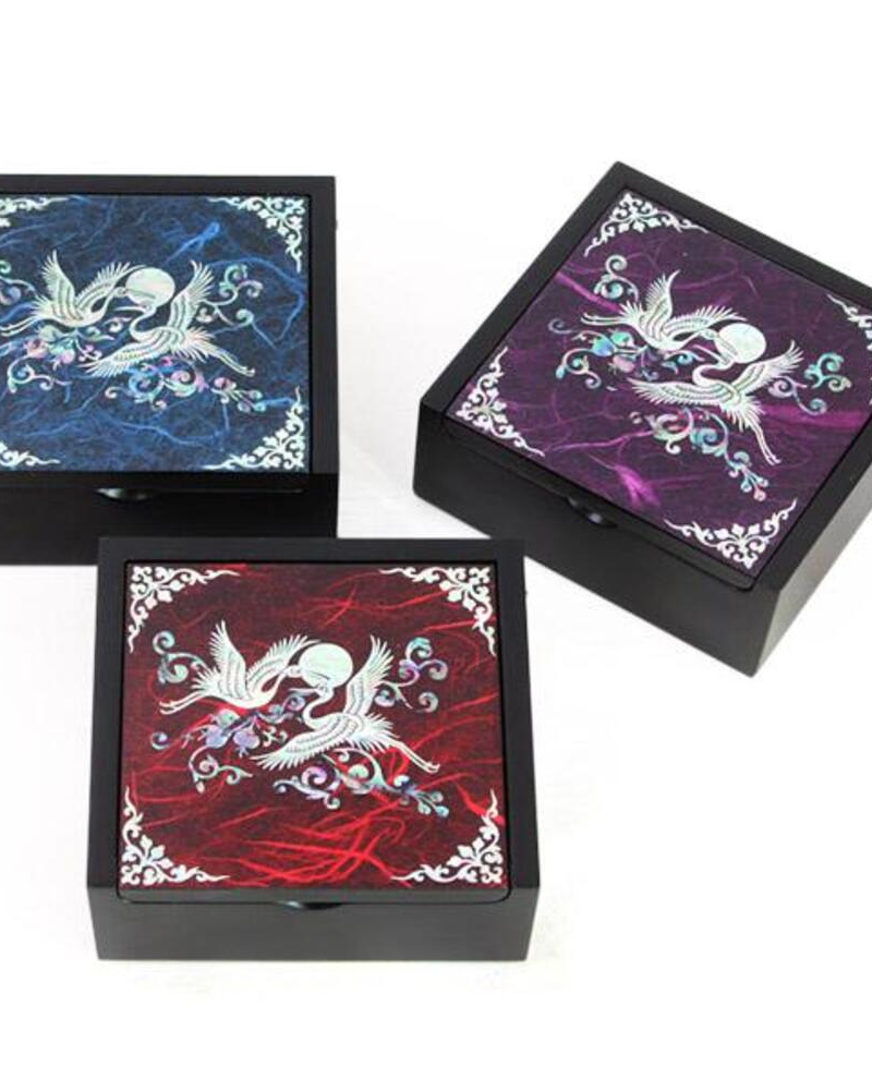 Korea Mother-of-Pearl Matte Hanji Mini Jewelry Box Crane Design