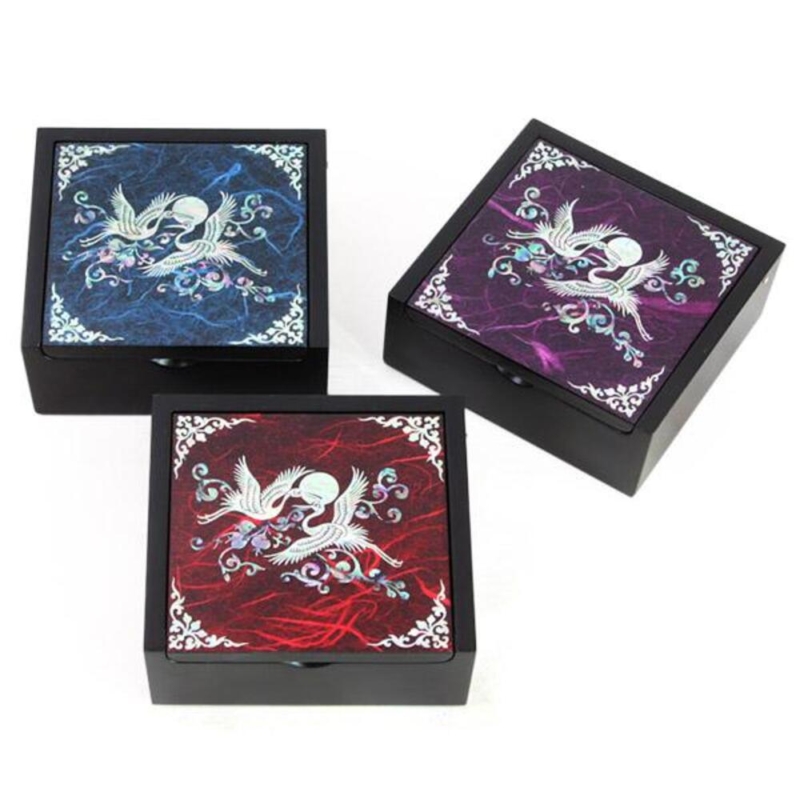 Korea Mother-of-Pearl Matte Hanji Mini Jewelry Box Crane Design