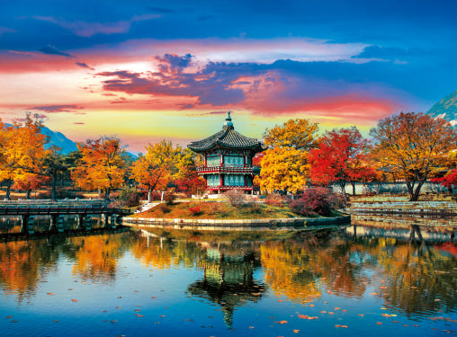 Alternative view of PUZZLE GALLERY 500 Piece Jigsaw Puzzle Hyangwonjeong Pavilion at Gyeongbokgung Palace in Autumn