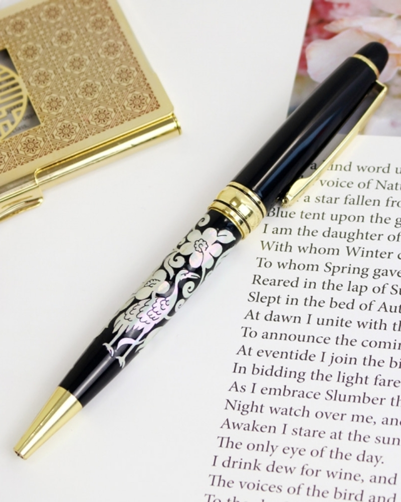 Korean Traditional Mother-of-Pearl Ballpoint Pen Flower & Crane