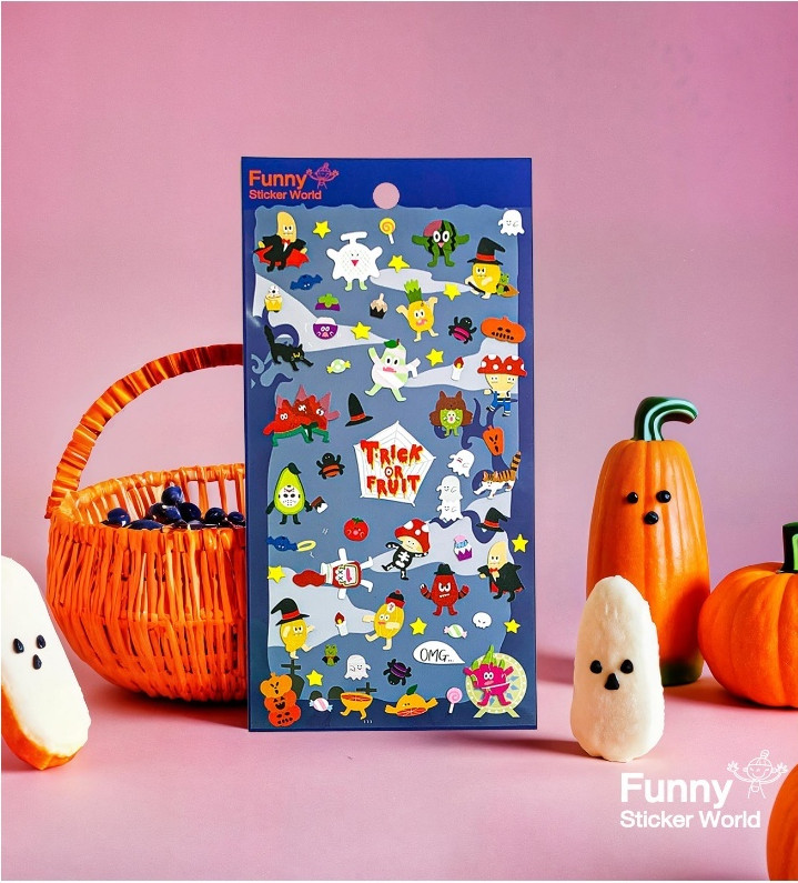 FUNNYSTICKER NC-201 Trick or Fruit – Vegetable Monster Halloween Sticker * 2 pcs