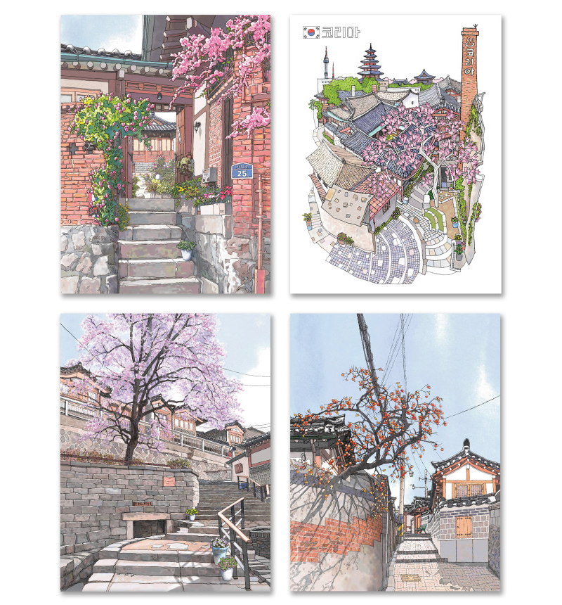 Watercolor Postcard Set – Bukchon Hanok Village 13–16 (Set of 4)