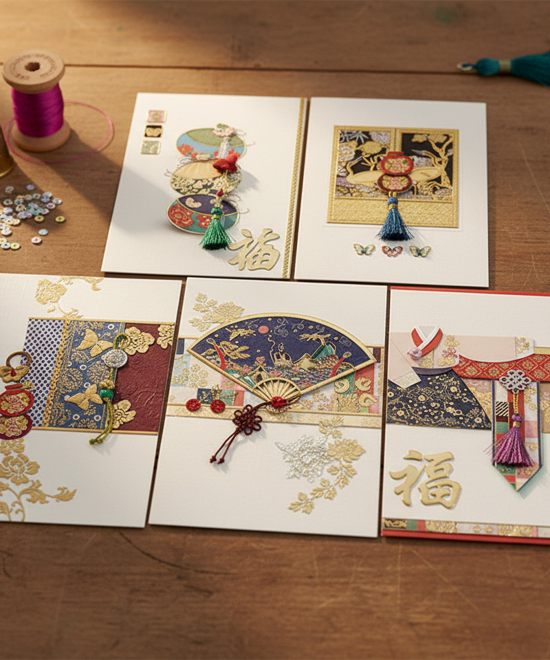 Traditional Korean New Year Cards (Set of 5)