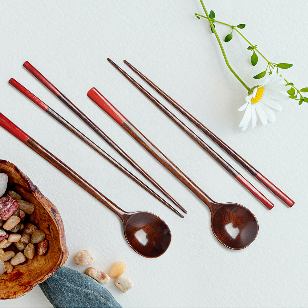 Alternative view of LEESHIN Premium Korean Refined Ottchil (Korean Lacquer) Spoon & Chopstick Set – Yoon (Pearl) for 2