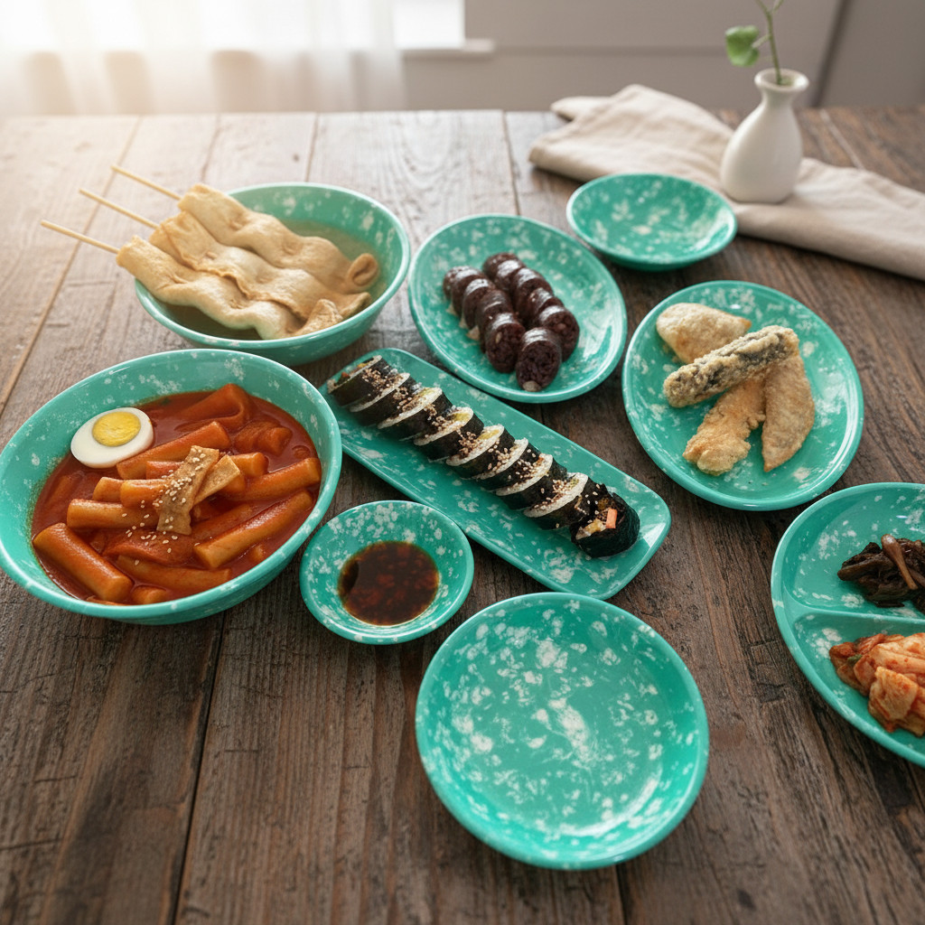 Emotional Retro Tteokbokki Snack Tableware Set - Green