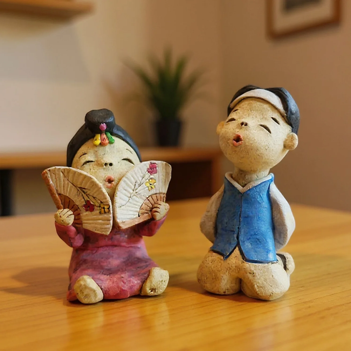 Korean Fan Dance Ceramic Figurines 2P Set