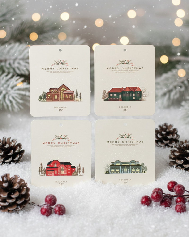 Christmas Tag Set – Snow Village (2 Sets, Total 8 Tags)