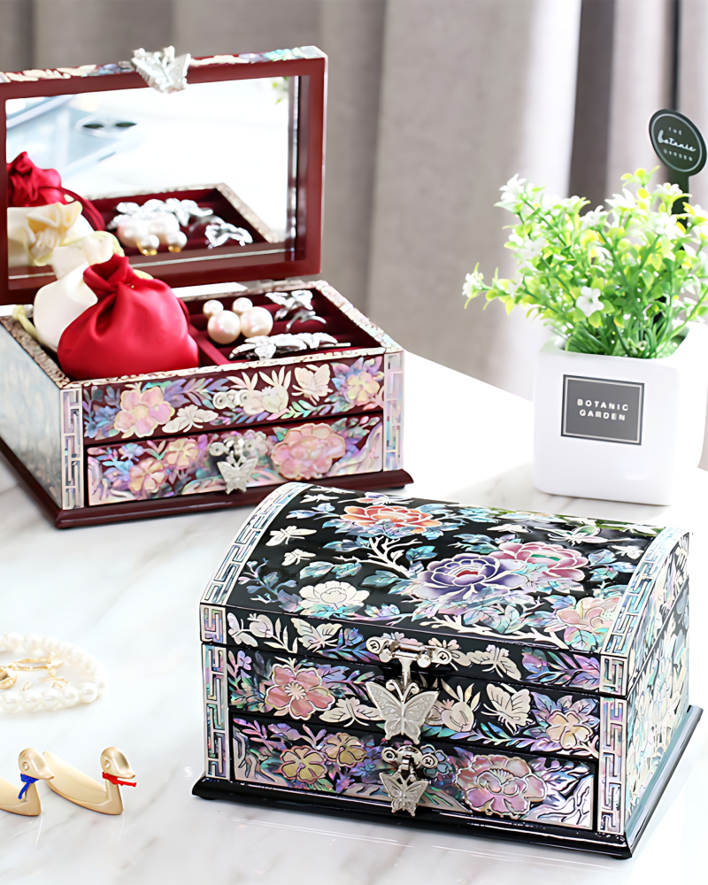 Peony Single-tier Mother-of-pearl Lacquerware Jewelry Box