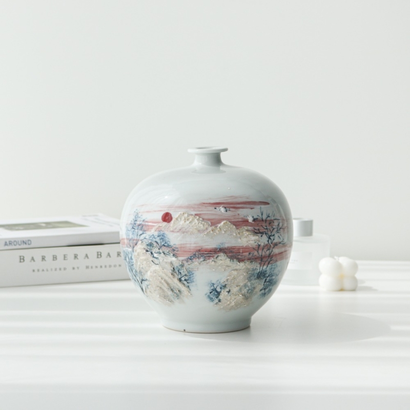 White Porcelain Landscape Haengkko Jar by Master Kwon Oh-hak