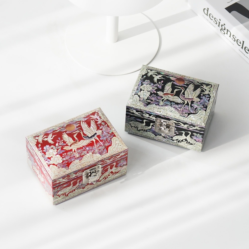 Korean Najeonchilgi Mother of Pearl Crane Pine Mini Jewelry Box 12cm