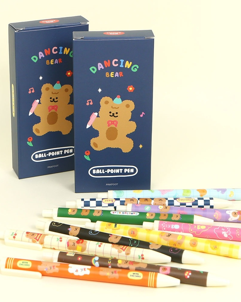 PINKFOOT Dancing Bear Ballpoint Pen Set, 0.38mm, 10 Pieces, Mixed Colors