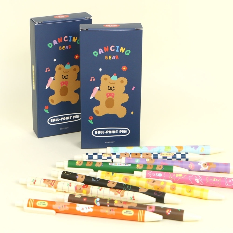 PINKFOOT Dancing Bear Ballpoint Pen Set, 0.38mm, 10 Pieces, Mixed Colors