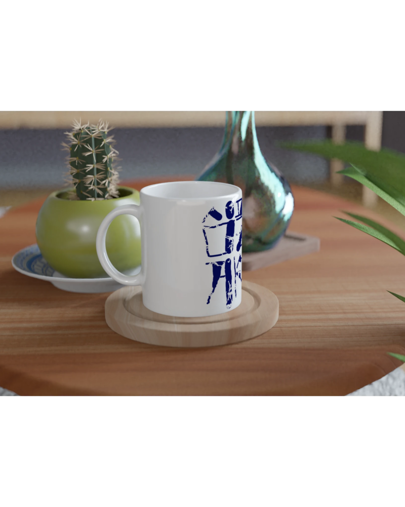 "Live Simply" Korean Calligraphy 11oz Ceramic Mug - White Glossy Coffee Cup with Colored Handle & Rim