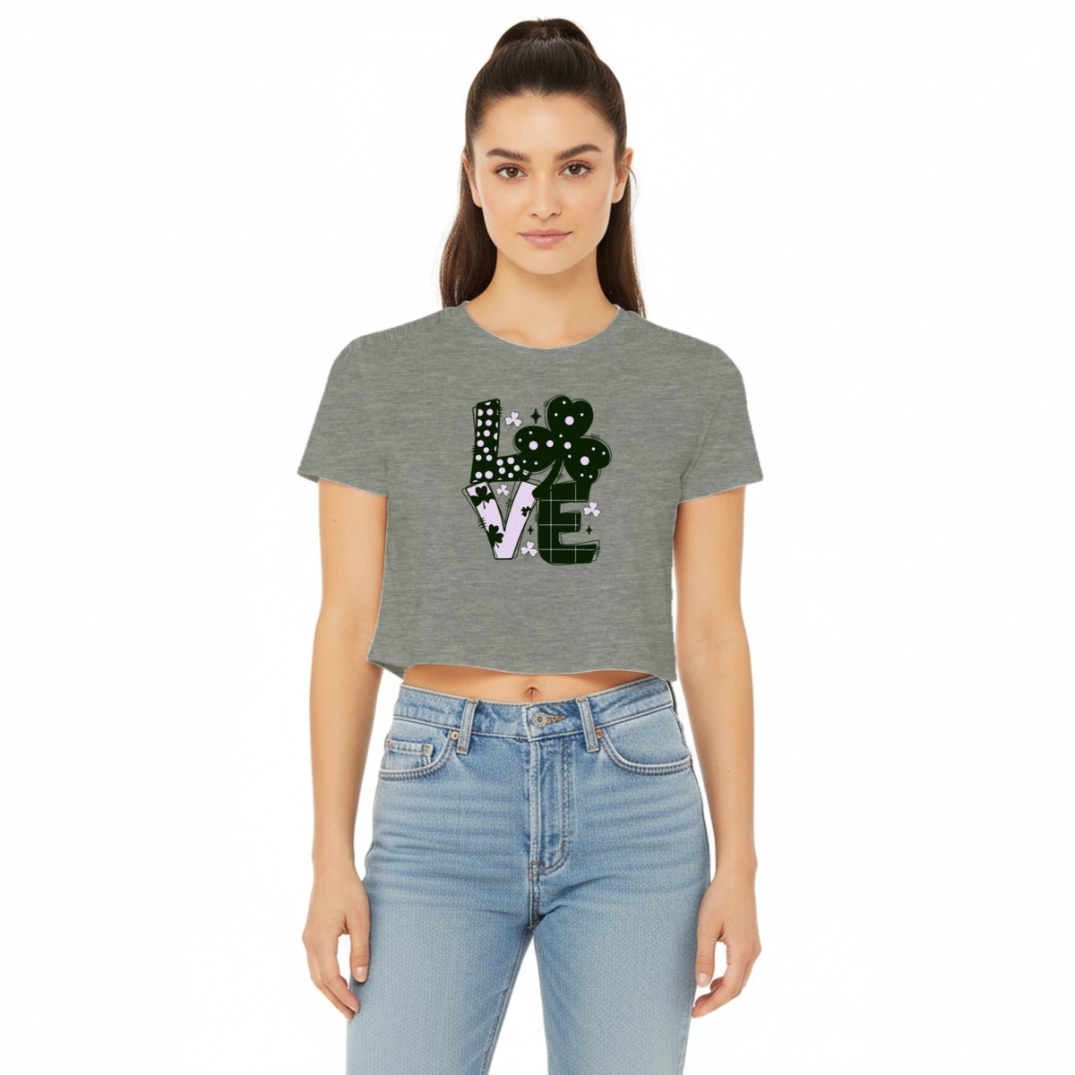 "LOVE" Women’s Crop Tee | Bella+Canvas 8882 Dusty Blue