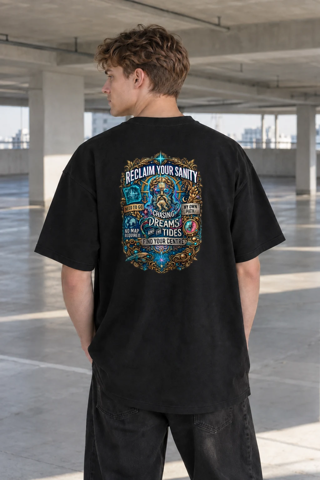 "Chasing Dreams And Tides" Men's Oversized Heavyweight Crewneck T-Shirt | Shaka Wear SHMHSS