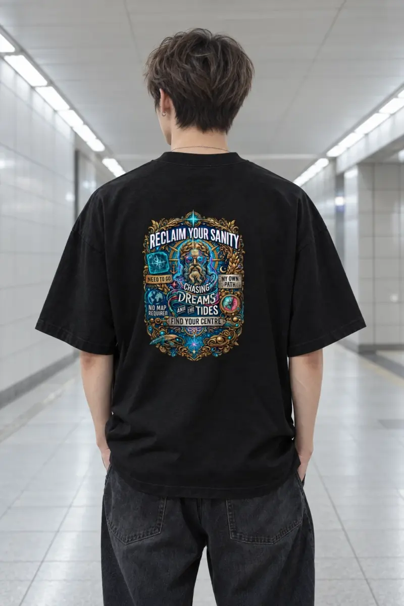"Chasing Dreams And Tides" Men's Oversized Heavyweight Crewneck T-Shirt