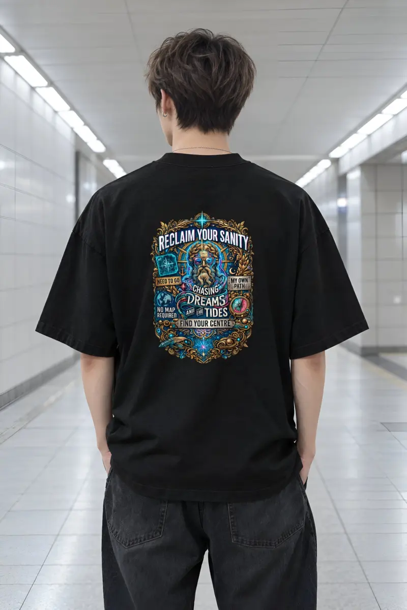"Chasing Dreams And Tides" Men's Oversized Heavyweight Crewneck T-Shirt