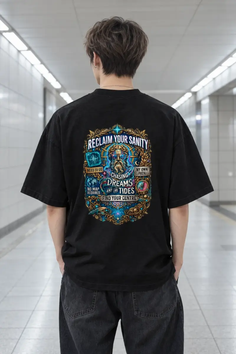 "Chasing Dreams And Tides" Men's Oversized Heavyweight Crewneck T-Shirt
