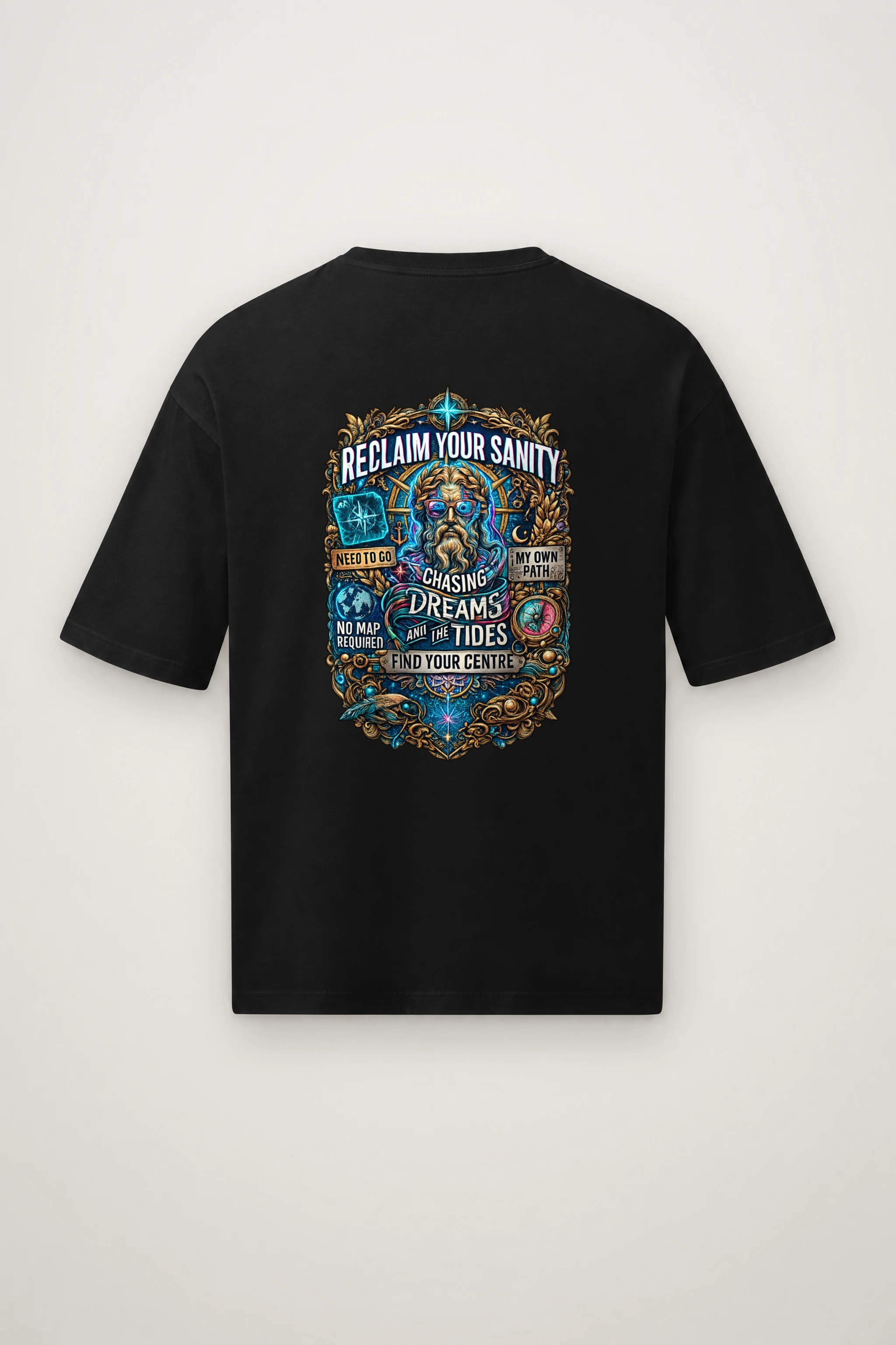 "Chasing Dreams And Tides" Men's Oversized Heavyweight Crewneck T-Shirt