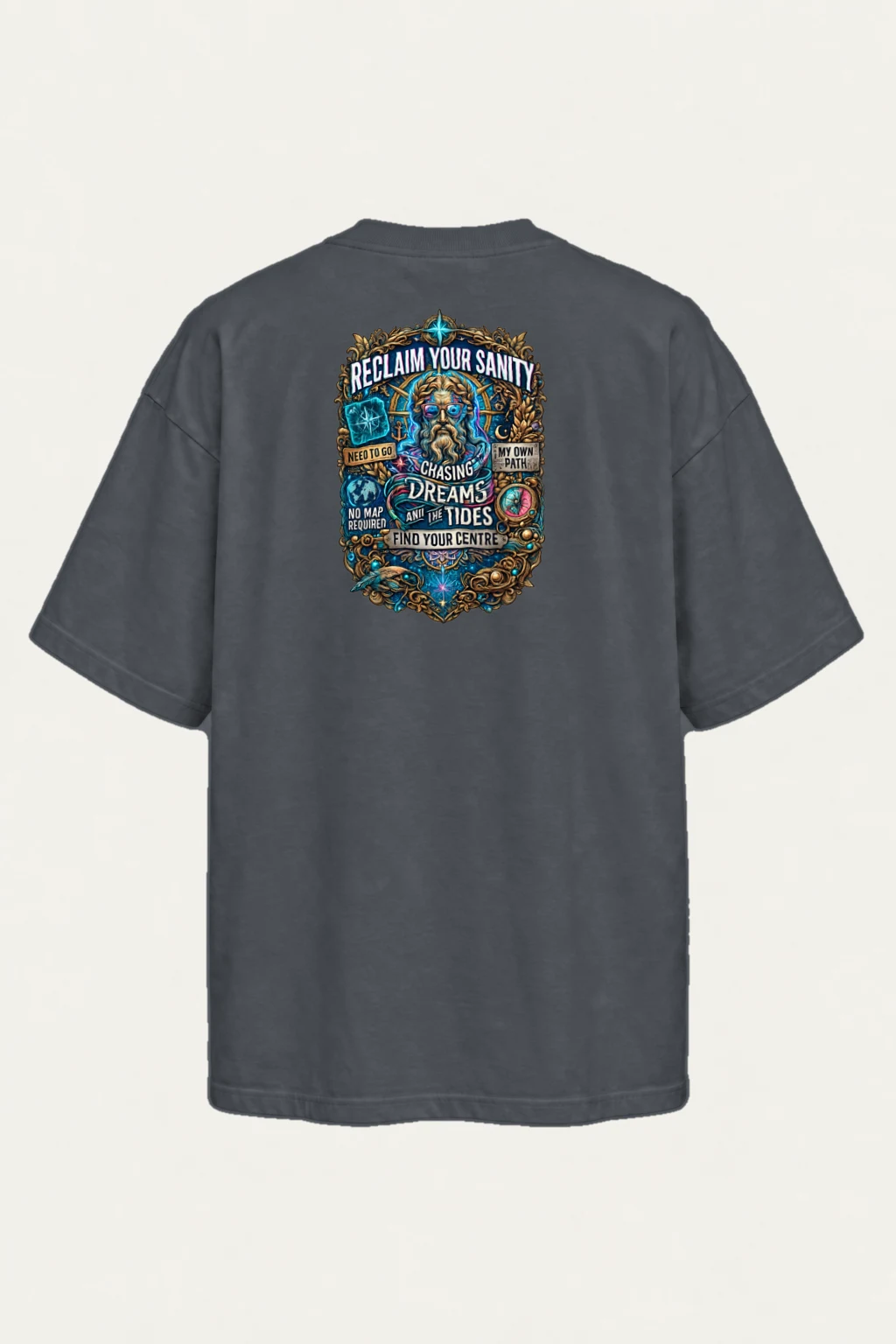"Chasing Dreams And Tides" Men's Oversized Heavyweight Crewneck T-Shirt | Shaka Wear SHMHSS