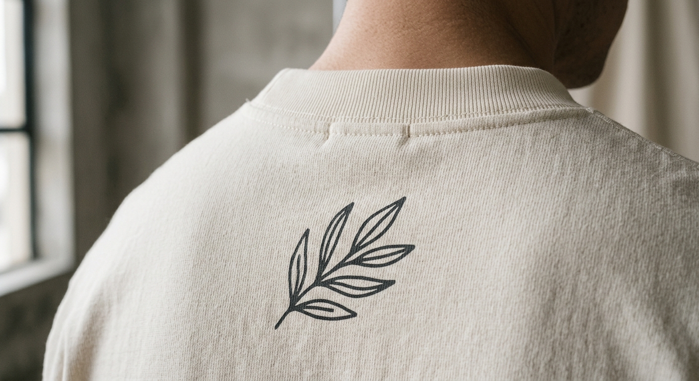 A close-up detail shot of a 7.5 oz heavyweight cotton fabric texture showing the reinforced ribbed collar and a high-qua