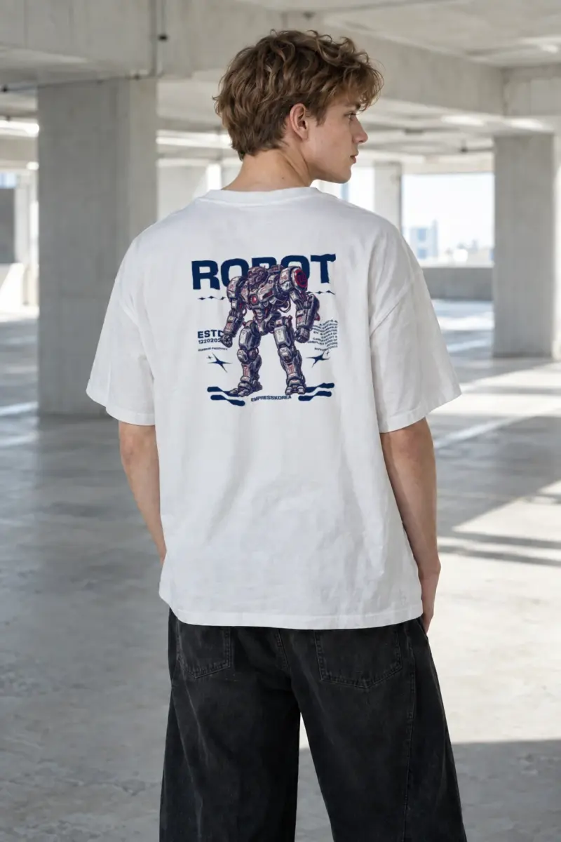 “Robot” Men's Oversized Heavyweight Crewneck T-Shirt | Shaka Wear SHMHSS
