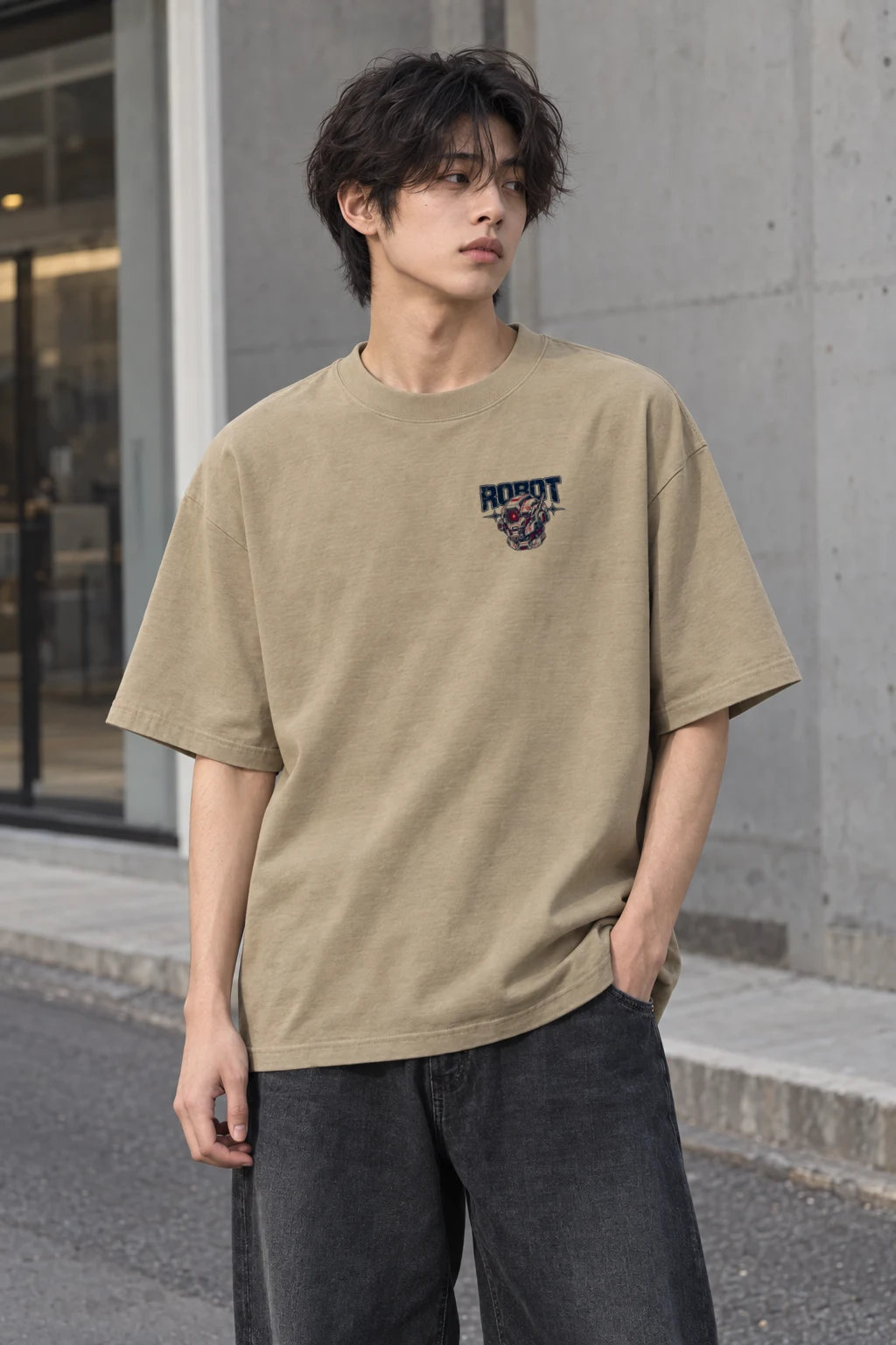 "Robot" Men's Oversized Heavyweight Crewneck T-Shirt
