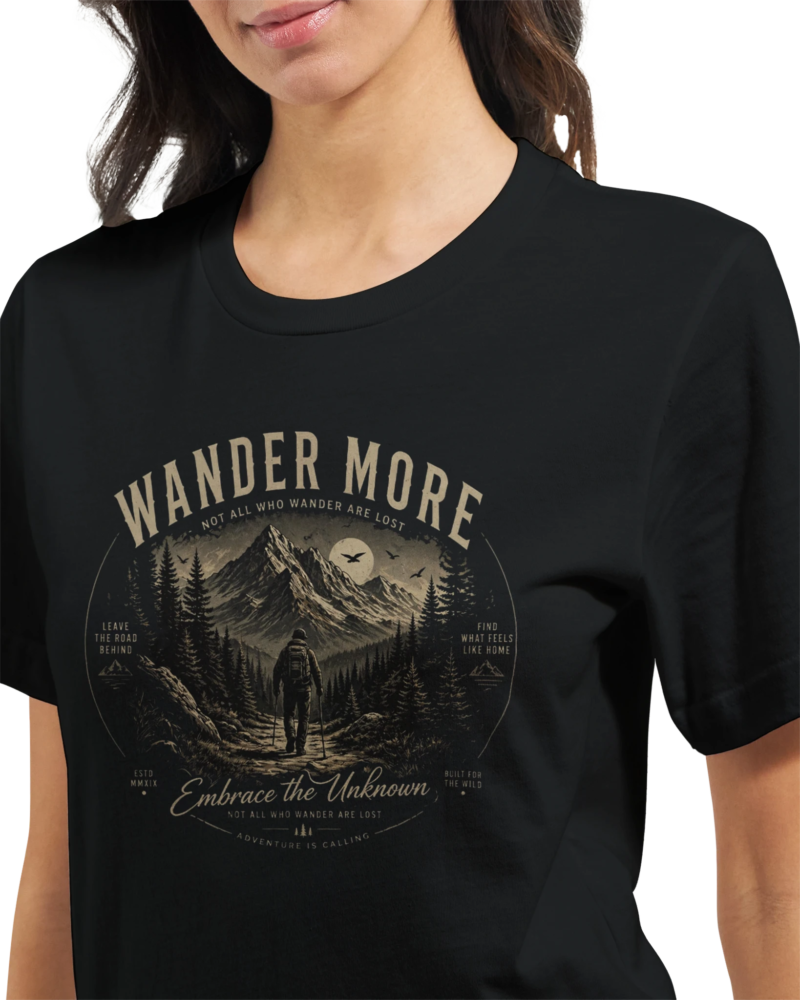 Alternative view of "Wander more" Premium Unisex Crewneck T-shirt | Bella + Canvas 3001